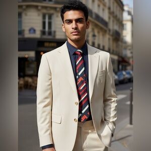 Jean Couture Paris Tie Red Cream Navy Geometric Vintage Modern Art Style